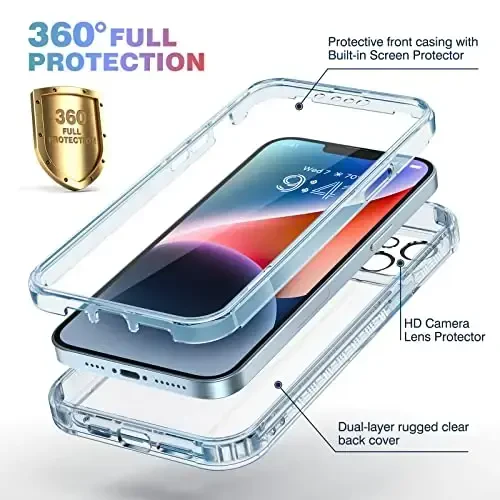 Diaclara iPhone 14 Plus uchun moʻljallangan gʻilof, oʻrnatilgan sensorli tirnalishga qarshi ekran himoyachisi bilan toʻliq korpusli mustahkam gʻilof, iPhone 14 Plus 6,7