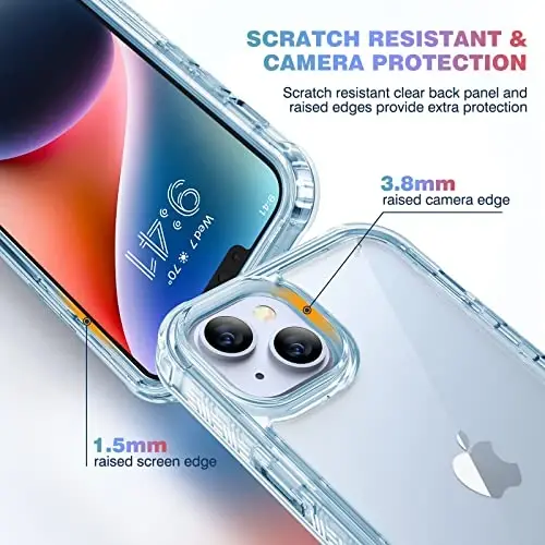 Diaclara iPhone 14 Plus uchun moʻljallangan gʻilof, oʻrnatilgan sensorli tirnalishga qarshi ekran himoyachisi bilan toʻliq korpusli mustahkam gʻilof, iPhone 14 Plus 6,7