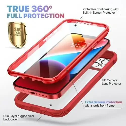 Diaclara iPhone 14 Plus uchun mo'ljallangan g'ilof, O'rnatilgan sensorli tirnalishga qarshi ekran himoyachisi bilan to'liq korpusli mustahkam g'ilof, iPhone 14 Plus 6.7