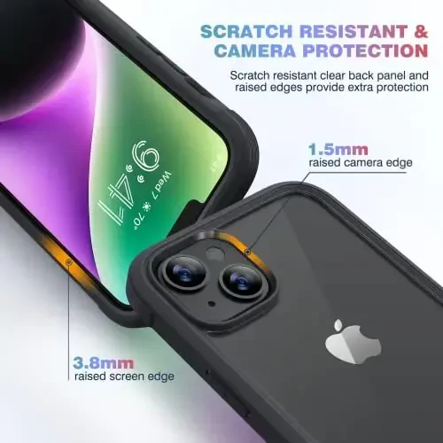 Diaclara iPhone 14 Plus uchun mo'ljallangan g'ilof, to'liq korpusli mustahkam g'ilof, o'rnatilgan sensorli tirnalishga qarshi ekran himoyachisi, iPhone 14 Plus 6,7