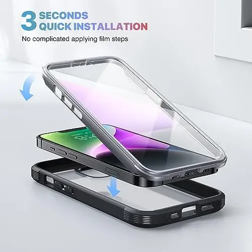 Diaclara iPhone 14 Plus uchun mo'ljallangan g'ilof, to'liq korpusli mustahkam g'ilof, o'rnatilgan sensorli tirnalishga qarshi ekran himoyachisi, iPhone 14 Plus 6,7