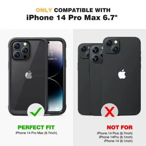Diaclara iPhone 14 Pro Max Case 6.7 uchun mo'ljallangan, [2023 yangilangan] O'rnatilgan sensorli tirnalishga qarshi ekran himoyachisi + 9H temperli shisha kamera linzalari himoyachisi bilan to'liq korpusli mustahkam g'ilof (qora) - DIACLARA (1)