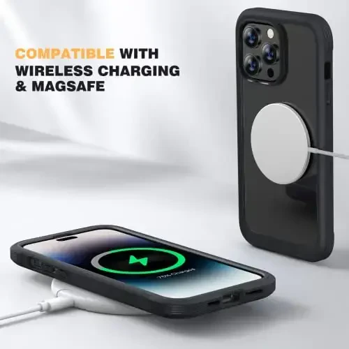 Diaclara iPhone 14 Pro Max Case 6.7 uchun mo'ljallangan, [2023 yangilangan] O'rnatilgan sensorli tirnalishga qarshi ekran himoyachisi + 9H temperli shisha kamera linzalari himoyachisi bilan to'liq korpusli mustahkam g'ilof (qora) - 6