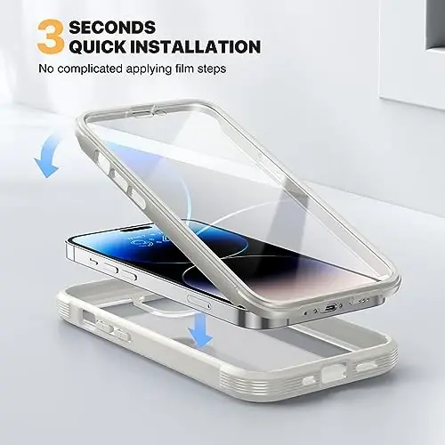 Diaclara Designed for iPhone 14 Pro Max Case 6.7’’, Full Body Rugged Phone Case w/Built-in Sensitive Anti-Scratch Screen Protector+9H Tempered Glass Camera Lens Protector(White) 