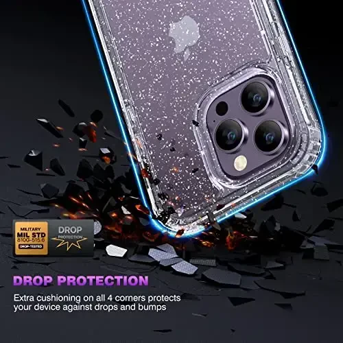 Diaclara iPhone 14 Pro Max uchun moʻljallangan gʻilof 6.7'' [2023 yangilangan], toʻliq himoyalangan gʻilof, oʻrnatilgan sezgir ekran himoyachisi va 9H shisha kamera linzalari himoyachisi (shaffof yaltiroq) - 3