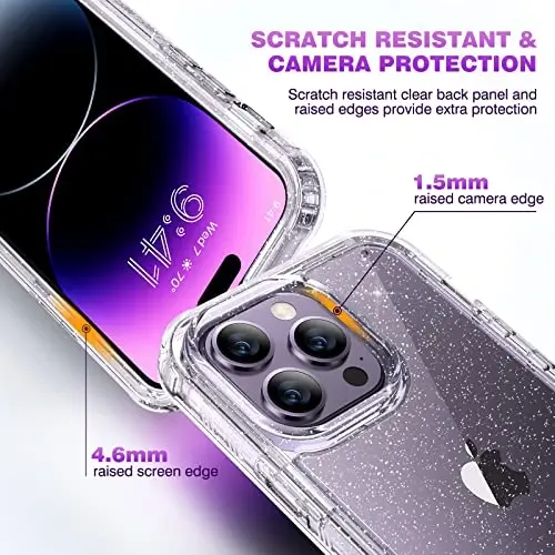 Diaclara iPhone 14 Pro Max uchun moʻljallangan gʻilof 6.7'' [2023 yangilangan], toʻliq himoyalangan gʻilof, oʻrnatilgan sezgir ekran himoyachisi va 9H shisha kamera linzalari himoyachisi (shaffof yaltiroq) - 4
