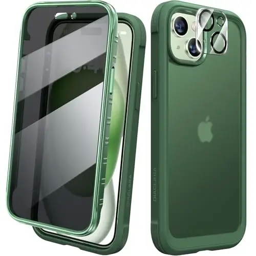 Diaclara Designed for iPhone 15 Case, Full Body Rugged Case with Privacy Built-in Touch Sensitive Anti-Scratch Screen Protector, with Camera Lens Protector for iPhone 15 6.1