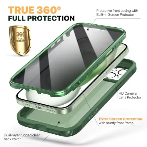 Diaclara Designed for iPhone 15 Case, Full Body Rugged Case with Privacy Built-in Touch Sensitive Anti-Scratch Screen Protector, with Camera Lens Protector for iPhone 15 6.1