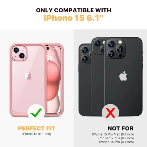 Diaclara Designed for iPhone 15 Case, Full Body Rugged Case with Built-in Touch Sensitive Anti-Scratch Screen Protector, with Camera Lens Protector for iPhone 15 6.1