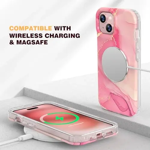 Diaclara Designed for iPhone 15 Plus Case 6.7 Inch, Full Body Rugged Case with Built-in Touch Sensitive Anti-Scratch Screen Protector + Glass Camera Lens Protector for iPhone 15 Plus,Water Pink - 4