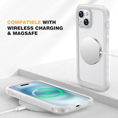 Diaclara Designed for iPhone 15 Plus Case 6.7 Inch, Full Body Rugged Case with Built-in Touch Sensitive Anti-Scratch Screen Protector + Glass Camera Lens Protector for iPhone 15 Plus,Frosted clear - 4