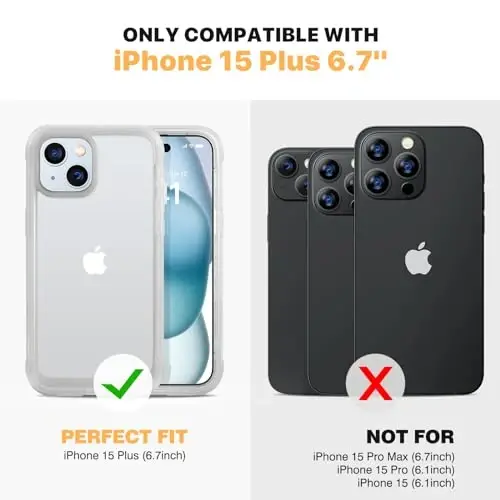 Diaclara Designed for iPhone 15 Plus Case 6.7 Inch, Full Body Rugged Case with Built-in Touch Sensitive Anti-Scratch Screen Protector + Glass Camera Lens Protector for iPhone 15 Plus,Frosted clear - 7