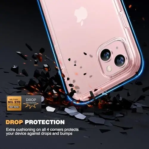 Diaclara Designed for iPhone 15 Plus Case 6.7 Inch, Full Body Rugged Case with Built-in Touch Sensitive Anti-Scratch Screen Protector + Glass Camera Lens Protector for iPhone 15 Plus,Clear Pink - 3
