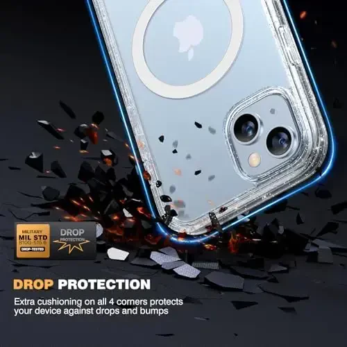 Diaclara Designed for iPhone 15 Plus Case 6.7'', [Compatible with MagSafe] Full Body Rugged Magnetic Case w/Built-in Sensitive Anti-Scratch Screen Protector+Glass Camera Lens Protector,Clear Glitter - 3