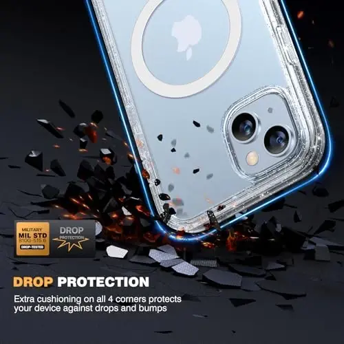 Diaclara Designed for iPhone 15 Plus Case 6.7'', [Compatible with MagSafe] Full Body Rugged Magnetic Case w/Built-in Sensitive Anti-Scratch Screen Protector+Glass Camera Lens Protector,Clear Glitter - 3