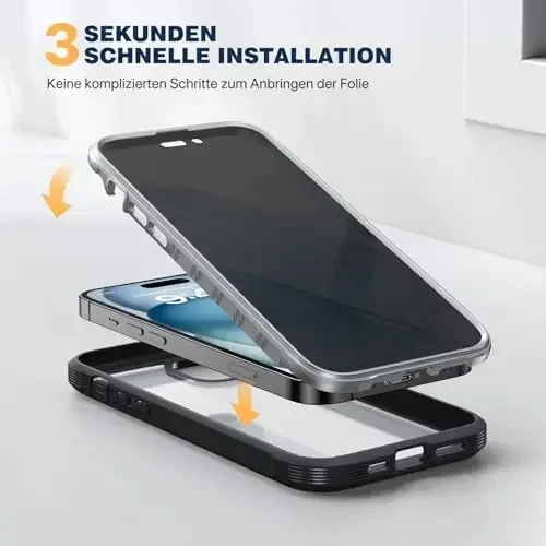 Diaclara iPhone 15 Plus uchun moʻljallangan gʻilof 6.7 dyuym, iPhone 15 Plus uchun oʻrnatilgan maxfiylik ekran himoyachisi bilan toʻliq korpusli mustahkam shaffof bamper gʻilof, qora - 4