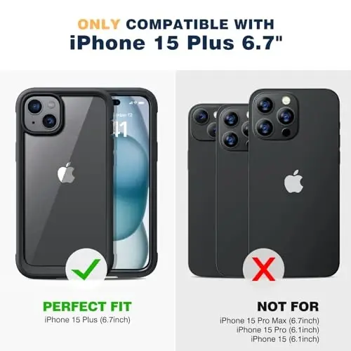 Diaclara iPhone 15 Plus uchun moʻljallangan gʻilof 6.7 dyuym, iPhone 15 Plus uchun oʻrnatilgan maxfiylik ekran himoyachisi bilan toʻliq korpusli mustahkam shaffof bamper gʻilof, qora - 6