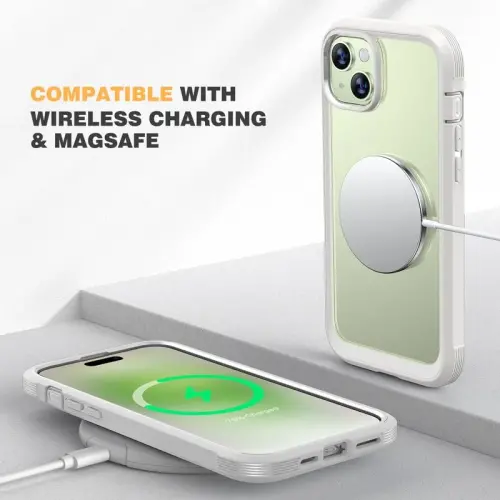 Diaclara iPhone 15 Plus uchun mo'ljallangan g'ilof 6.7 dyuym, o'rnatilgan sensorli tirnalishga qarshi ekran himoyachisi + shisha kamera linzalari himoyachisi bilan to'liq korpusli mustahkam g'ilof iPhone 15 Plus uchun, oq - 3
