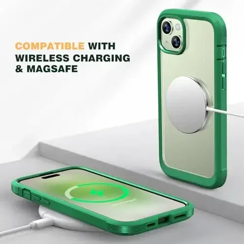 Diaclara iPhone 15 Plus uchun mo'ljallangan g'ilof 6.7 dyuym, to'liq korpusli shaffof bamper g'iloflari o'rnatilgan ekran himoyachisi, 360 himoya qattiq g'ilof + shisha kamera linzalari himoyachisi, yalpiz yashil - 4