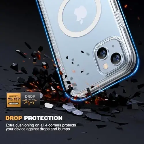 Diaclara iPhone 15 Plus uchun mo'ljallangan g'ilof 6.7'', [MagSafe bilan mos] To'liq korpusli mustahkam magnitli g'ilof, o'rnatilgan ekran himoyachisi + shisha kamera linzalari himoyachisi, tiniq-magnitli - 3