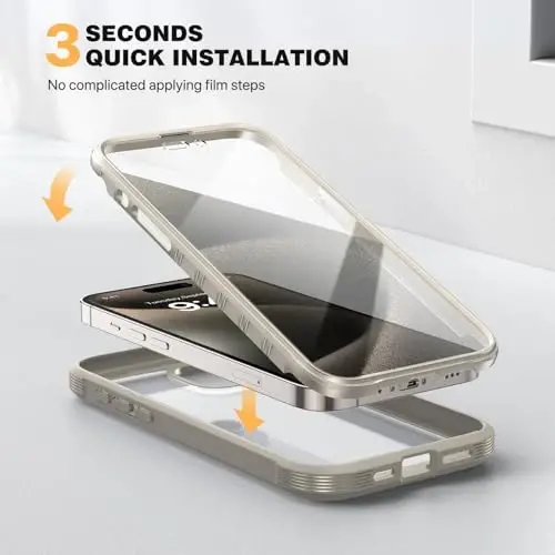 Diaclara iPhone 15 Pro G‘ilof uchun mo‘ljallangan, [Harbiy darajadagi tushishdan himoya] O‘rnatilgan zarbaga chidamli ekran himoyachisi bilan to‘liq tana uchun bamper g‘ilof, [Kamera linzalari himoyachisi] iPhone 15 Pro 6.1