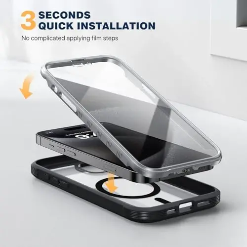 Diaclara Magnetic for iPhone 15 Pro Case, [Fit for MagSafe] Built-in Shockproof Screen Protector, [Camera Lens Protector] Phone Cover No Signal Loss for iPhone 15 Pro 6.1