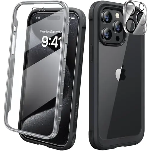 Diaclara Designed for iPhone 15 Pro Case, [Military-Grade Drop Proof] Full-Body Bump Case with Built-in Shockproof Screen Protector, [Camera Lens Protector] Phone Cover for iPhone 15 Pro 6.1