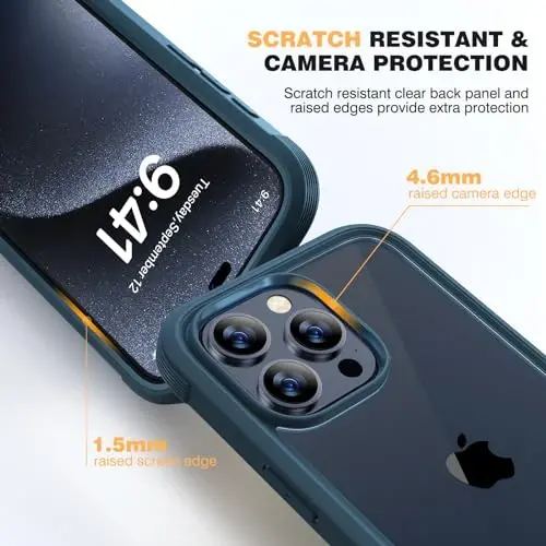 Diaclara Designed for iPhone 15 Pro Case, [Military-Grade Drop Proof] Full-Body Bump Case with Built-in Shockproof Screen Protector, [Camera Lens Protector] Cover for iPhone 15 Pro 6.1