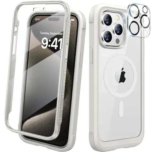 Diaclara Magnetic for iPhone 15 Pro Case, [Military-Grade Drop Proof & Fit for MagSafe] Built-in Shockproof Screen Protector, [Camera Lens Protector] Phone Cover for iPhone 15 Pro 6.1