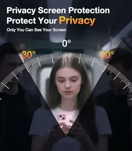 Diaclara iPhone 15 uchun mo'ljallangan g'ilof 6.1 dyuym, iPhone 15 uchun o'rnatilgan maxfiylik ekran himoyachisi bilan to'liq tanani qoplaydigan mustahkam shaffof bamper g'ilof, pushti - 2