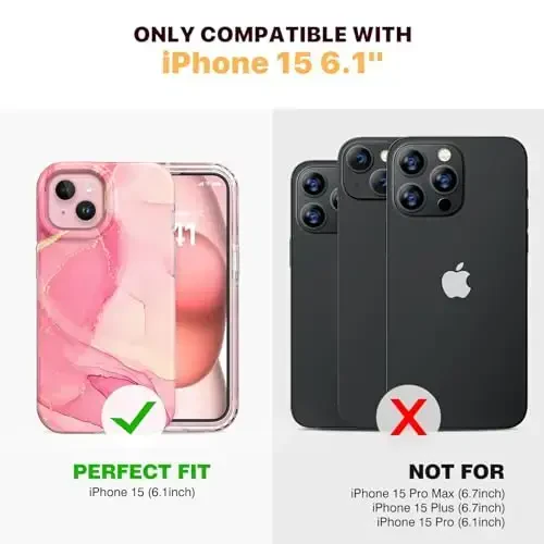 Diaclara iPhone 15 uchun mo'ljallangan g'ilof, o'rnatilgan sensorli ekranga qarshi himoya, kamera linzalari himoyasi bilan to'liq korpusli mustahkam g'ilof, iPhone 15 6.1