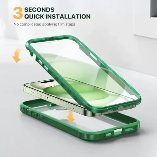 Diaclara iPhone 15 uchun mo'ljallangan g'ilof, to'liq himoya, o'rnatilgan sensorli ekran himoyachisi, kamera linzalari himoyachisi bilan iPhone 15 6.1