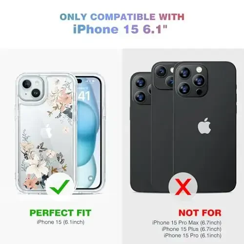 Diaclara iPhone 15 uchun mo'ljallangan g'ilof, to'liq himoyalangan g'ilof, o'rnatilgan sensorli ekranni himoya qiluvchi, kamera linzalari himoyachisi bilan iPhone 15 6.1