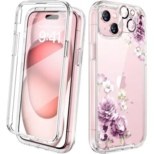 Diaclara iPhone 15 uchun mo'ljallangan g'ilof, to'liq himoyalangan g'ilof, o'rnatilgan sensorli tirnalishga qarshi ekran himoyachisi, iPhone 15 6.1