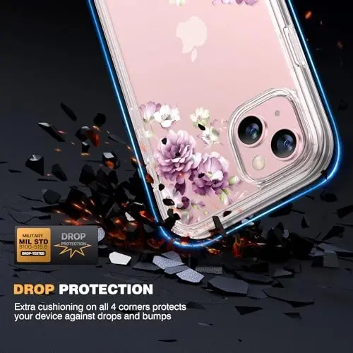 Diaclara iPhone 15 uchun mo'ljallangan g'ilof, to'liq himoyalangan g'ilof, o'rnatilgan sensorli tirnalishga qarshi ekran himoyachisi, iPhone 15 6.1