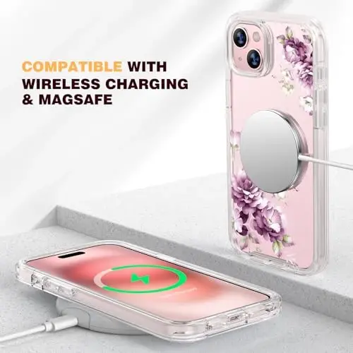 Diaclara iPhone 15 uchun mo'ljallangan g'ilof, to'liq himoyalangan g'ilof, o'rnatilgan sensorli tirnalishga qarshi ekran himoyachisi, iPhone 15 6.1