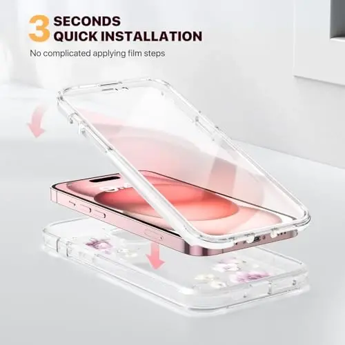 Diaclara iPhone 15 uchun mo'ljallangan g'ilof, to'liq himoyalangan g'ilof, o'rnatilgan sensorli tirnalishga qarshi ekran himoyachisi, iPhone 15 6.1