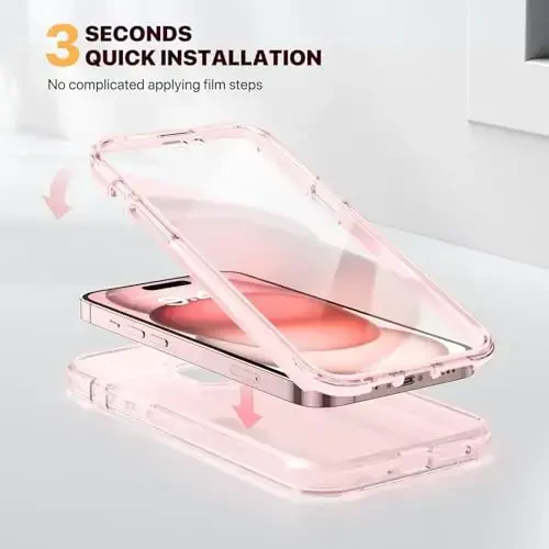 Diaclara iPhone 15 uchun mo'ljallangan g'ilof, to'liq himoyalangan g'ilof, o'rnatilgan sensorli tirnalishga qarshi ekran himoyachisi, iPhone 15 6.1