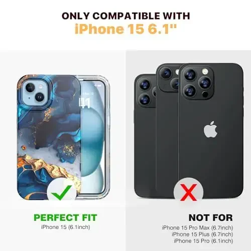 Diaclara iPhone 15 uchun mo'ljallangan g'ilof, to'liq korpusli mustahkam g'ilof, o'rnatilgan sensorli tirnalishga qarshi ekran himoyachisi, iPhone 15 6.1