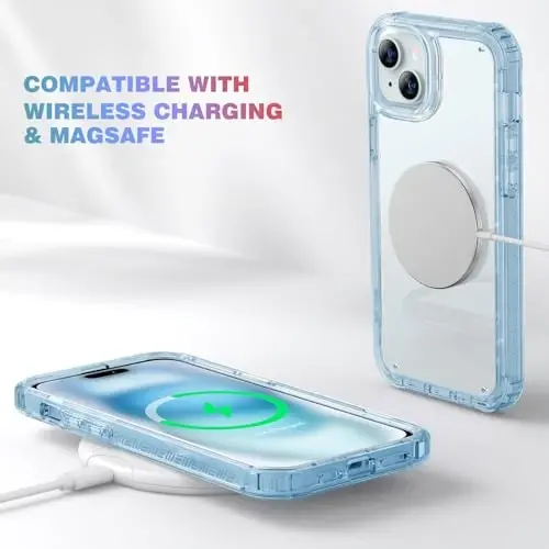 Diaclara iPhone 15 uchun mo'ljallangan g'ilof, to'liq korpusli mustahkam g'ilof, o'rnatilgan teginishga sezgir chizilishga qarshi ekran himoyachisi, iPhone 15 6.1