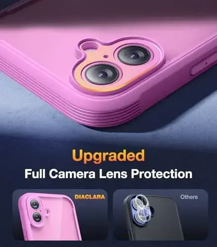 Diaclara iPhone 16 Plus uchun mo'ljallangan g'ilof 6.7 dyuym, yangilangan [To'liq kamera himoyasi] O'rnatilgan ekran himoyachisi bilan to'liq korpusli mustahkam shaffof bamper g'ilof 16 Plus uchun, och pushti - 4