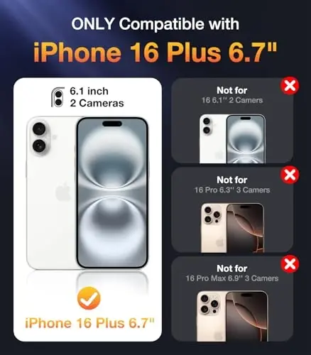 Diaclara iPhone 16 Plus uchun mo'ljallangan g'ilof 6.7 dyuym, yangilangan [To'liq kamera himoyasi] To'liq korpusli g'ilof, o'rnatilgan sensorli tirnalishga qarshi ekran himoyachisi 16 Plus uchun, oq - 6