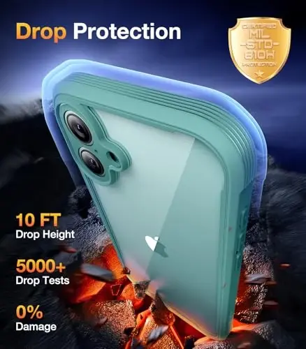 Diaclara iPhone 16 Plus uchun mo'ljallangan g'ilof 6.7 dyuym, yangilangan [To'liq kamera himoyasi] To'liq korpusli mustahkam shaffof bamper g'ilofi, 16 Plus uchun o'rnatilgan ekran himoyachisi, Teal - 3