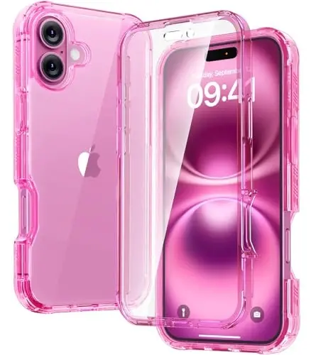 Diaclara iPhone 16 Plus uchun mo'ljallangan g'ilof, O'rnatilgan sensorli tirnalishga qarshi ekran himoyachisi bilan to'liq korpusli mustahkam g'ilof, iPhone 16 Plus 6.7