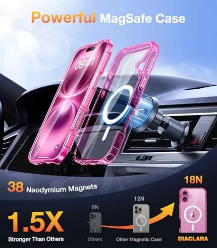 Diaclara iPhone 16 Plus uchun mo'ljallangan g'ilof, O'rnatilgan sensorli tirnalishga qarshi ekran himoyachisi bilan to'liq korpusli mustahkam g'ilof, iPhone 16 Plus 6.7