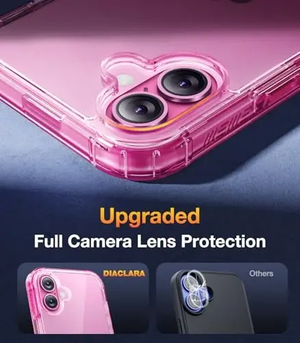 Diaclara iPhone 16 Plus uchun mo'ljallangan g'ilof, O'rnatilgan sensorli tirnalishga qarshi ekran himoyachisi bilan to'liq korpusli mustahkam g'ilof, iPhone 16 Plus 6.7