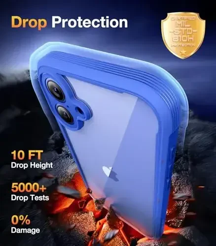 Diaclara iPhone 16 Plus uchun mo'ljallangan g'ilof, o'rnatilgan sensorli tirnalishga qarshi ekran himoyachisi bilan to'liq korpusli mustahkam g'ilof, iPhone 16 Plus 6.7