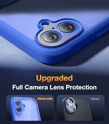 Diaclara iPhone 16 Plus uchun mo'ljallangan g'ilof, o'rnatilgan sensorli tirnalishga qarshi ekran himoyachisi bilan to'liq korpusli mustahkam g'ilof, iPhone 16 Plus 6.7