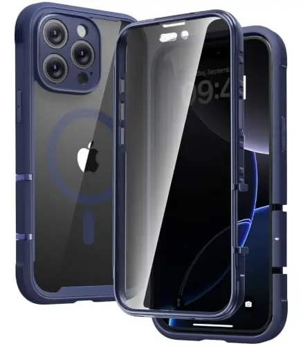 Diaclara Magnetic Designed for iPhone 16 Pro Case Full Body Bumper,[Compatible with MagSafe] Military Drop Proof Cover with Built-in Privacy Screen Protector, Deep Blue - DIACLARA