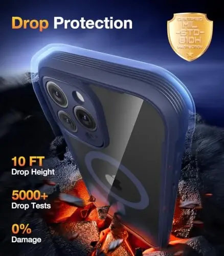 Diaclara Magnetic Designed for iPhone 16 Pro Case Full Body Bumper,[Compatible with MagSafe] Military Drop Proof Cover with Built-in Privacy Screen Protector, Deep Blue - 4